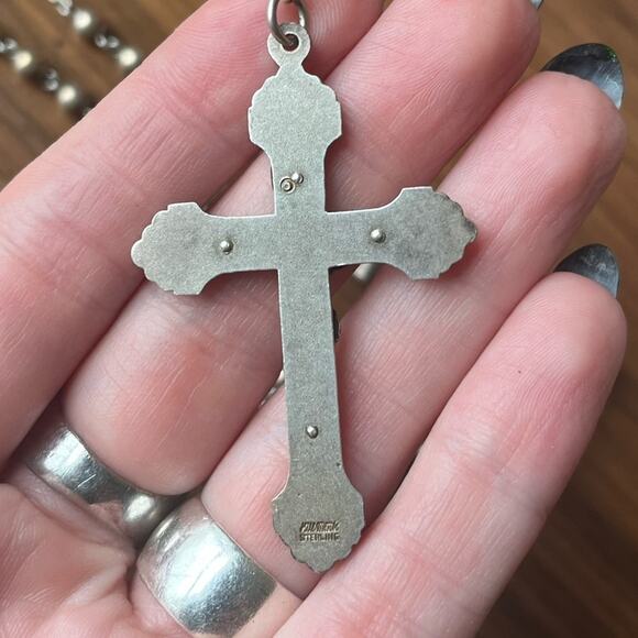 Vintage 1960s Hill Mark 925 STERLING Silver Rosary Bead Necklace Crucifix - Picture 6 of 16